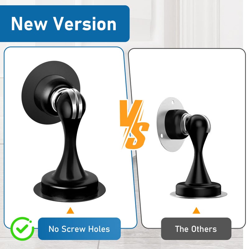 Gudui Door Stops, Magnetic Door Stoppers Self Adhesive Magnetic Door Catch Holders for Bottom of Door, Stainless Steel, No Drill Magnet Door Stops, Black, 2 Pack - Image 2